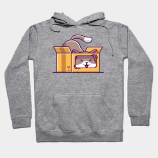 Cute Cat Playing In The Box Cartoon (3) Hoodie